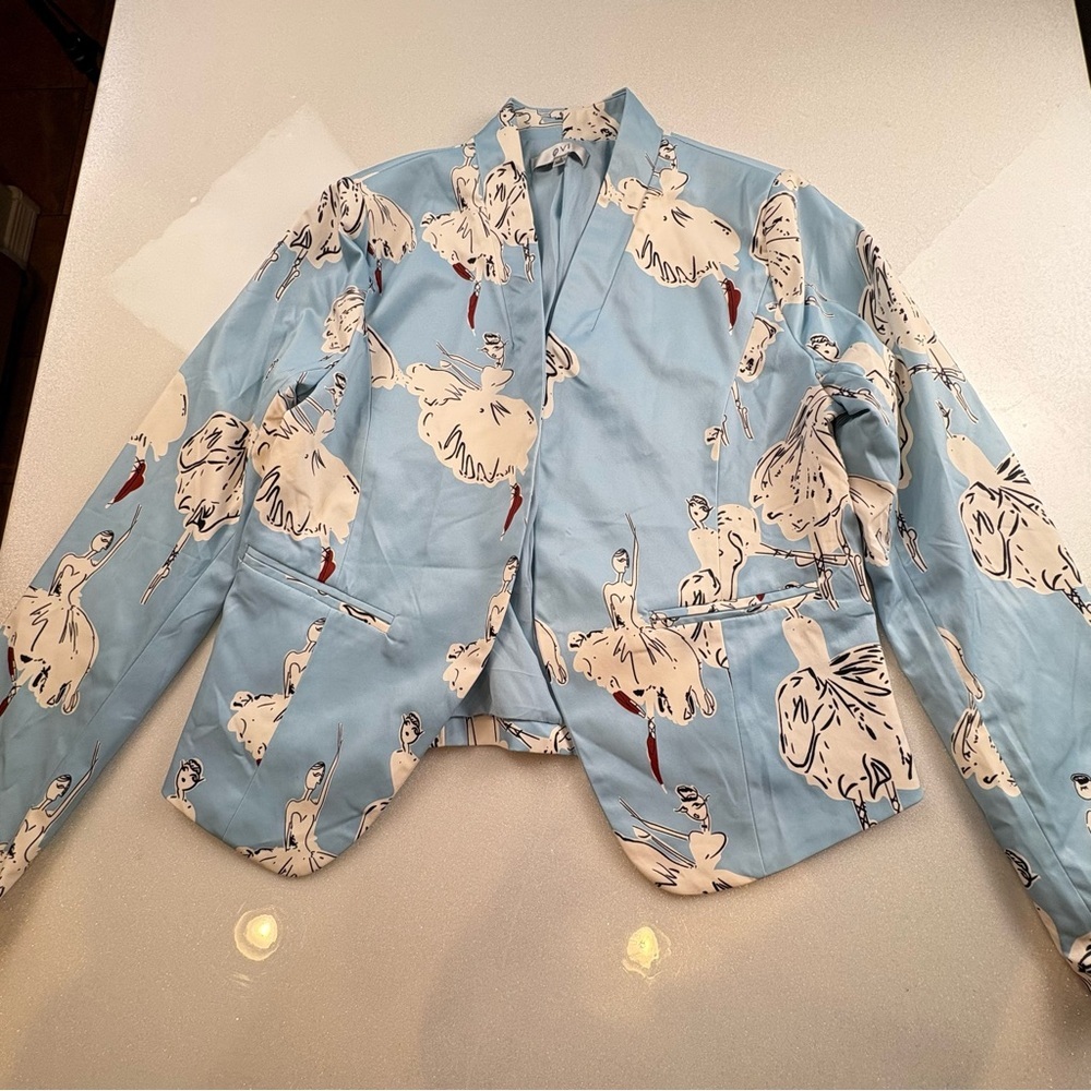 Ovi Sky Blue Novelty Blazer Ballet Dancers Print Lightweight Fabric